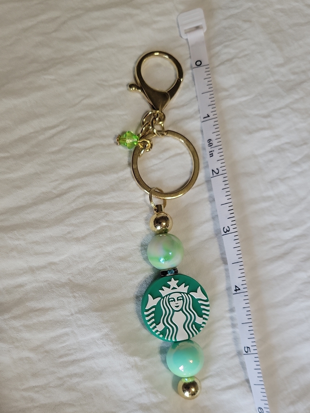 Starbucks Green Logo Beaded Keychain with Gold Hardware - Picture 3 of 3